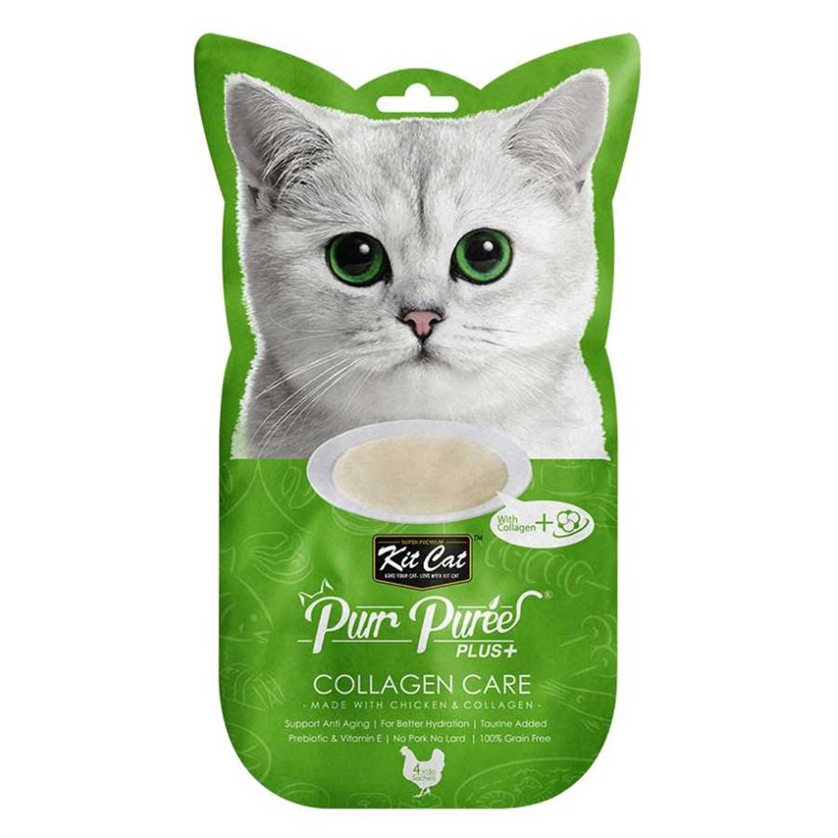 KIT CAT Purr Puree Plus Collagen Care Tavuklu Kedi Ödül 4x15 GR