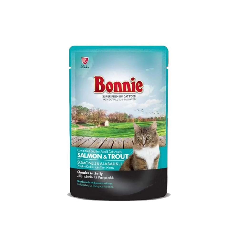 BONNIE Pouch Somonlu ve Alabalıklı Jelly Yetişkin Kedi Konservesi 85gr