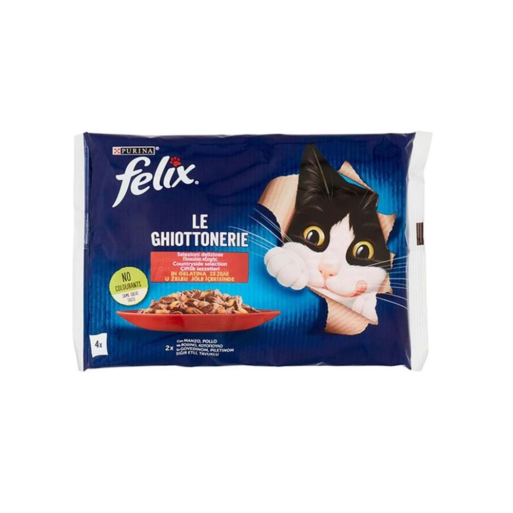 FELIX Multipack Sığır ve Tavuk Etli Yetişkin Yaş Kedi Maması 4x85gr