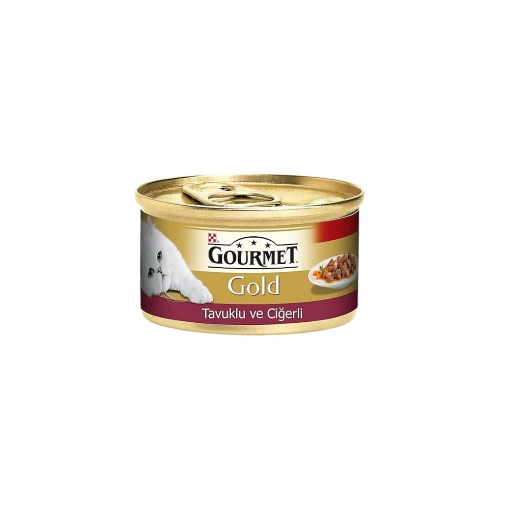 GOURMET Gold Soslu Parça Etli Tavuklu Ciğerli Yetişkin Kedi Konservesi 85gr