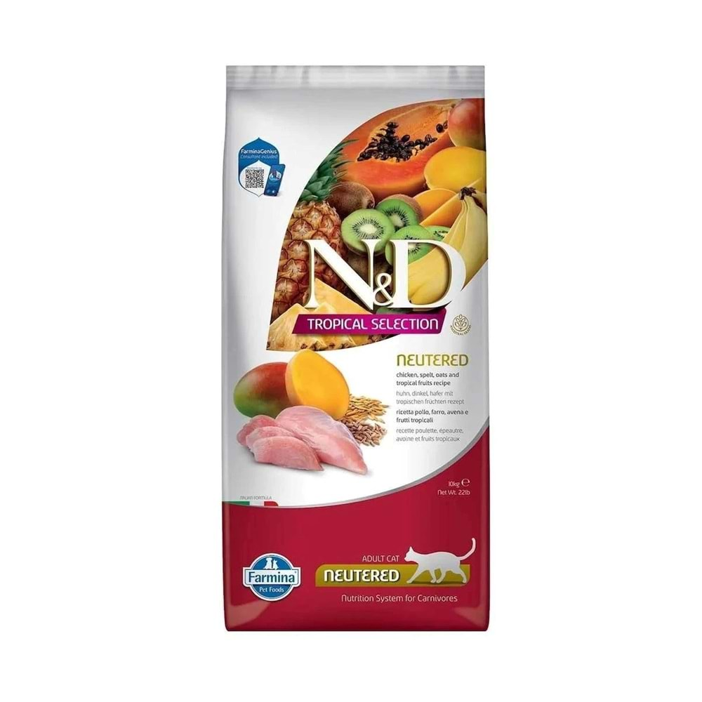 N&D Tropical Selection Tavuklu ve Tropikal Meyveli Kısırlaştırılmış Kedi Maması 4 Kg + 1 Kg