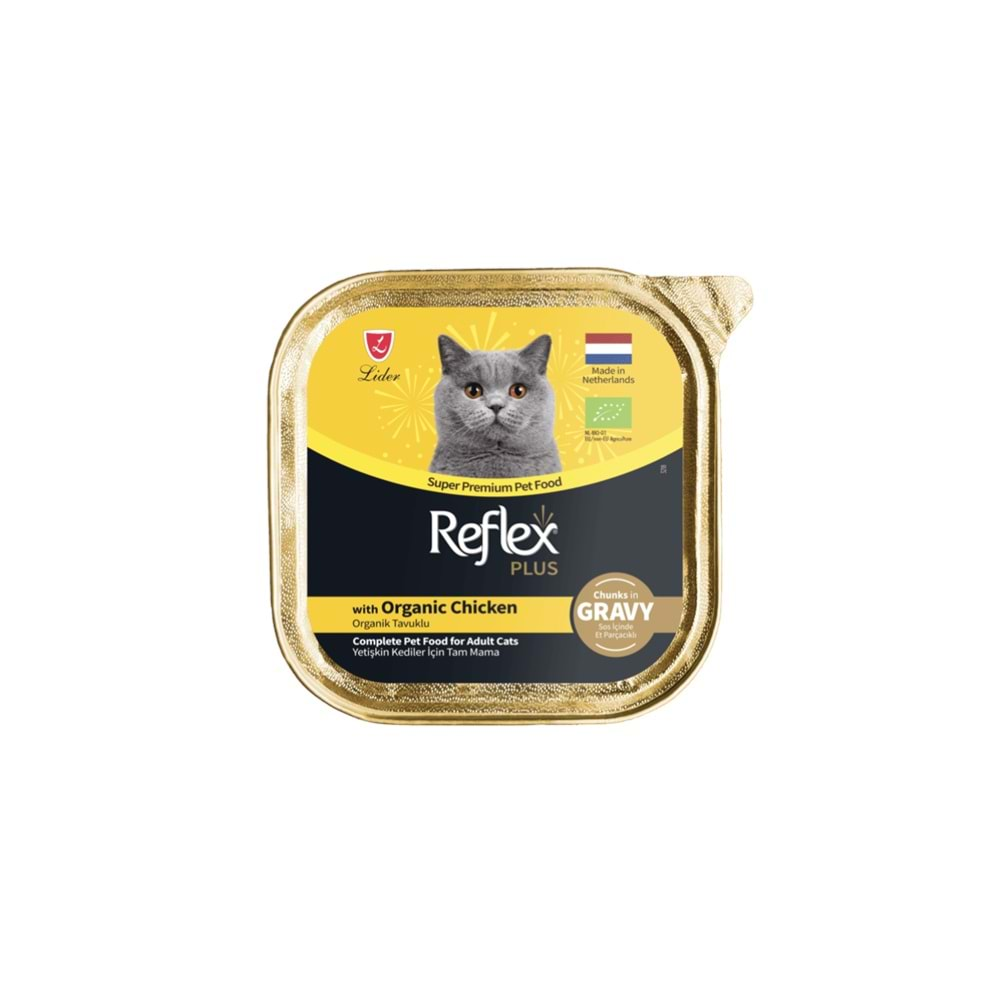 REFLEX Plus Sos İçinde Parça Organik Tavuk Etli Yetişkin Kedi Konservesi 85Gr