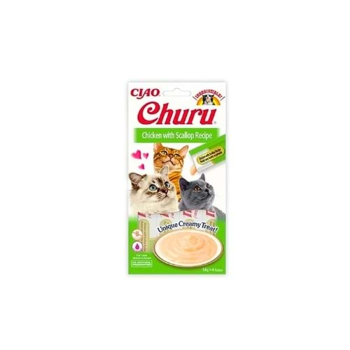 CIAO CHURU Cream Tavuklu ve Deniz Taraklı Sıvı Kedi Ödül Maması 4X14 Gr