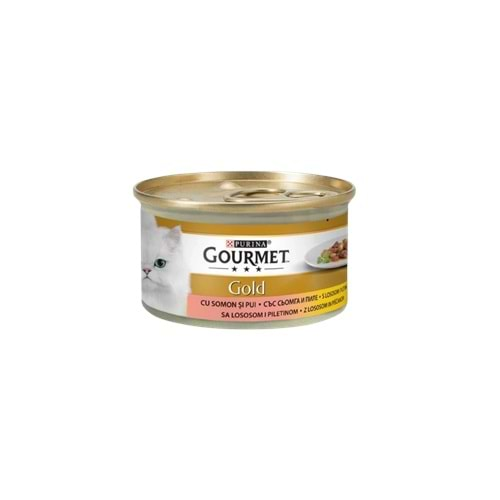 GOURMET Gold Parça Etli Soslu Somonlu ve Tavuklu Kedi Konservesi 85 gr