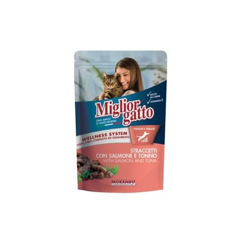 Miglior Gatto Pouch Somon ve Ton Balıklı Yetişkin Kedi Yaş Maması 100gr