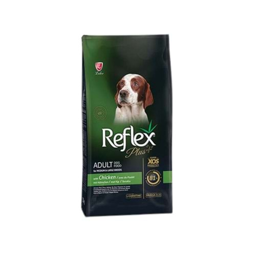 REFLEX Plus Orta & Büyük Irk Tavuklu Yetişkin Köpek Maması 15 Kg