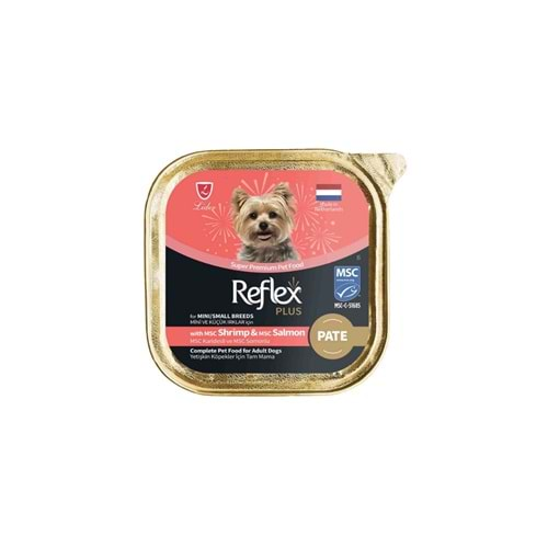 REFLEX Plus Pate Msc Karidesli Ve Msc Somonlu Mini Ve Küçük Irklar İçin Yetişkin Köpek Konservesi 85gr