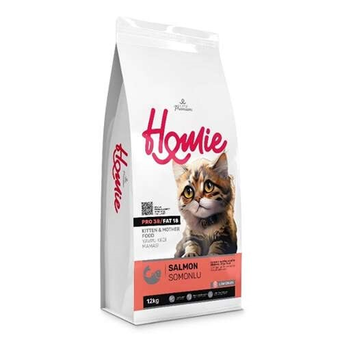 HOMIE PRO38/FAT38 Super Premium Düşük Tahıllı Somonlu Yavru ve Anne Kedi Maması 12 Kg